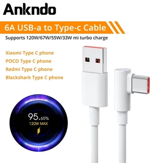 Dây cáp sạc nhanh Ankndo USB type C 90 độ 120W 6A thích hợp cho Xiaomi Mi 12 11 10 Pro Poco Redmi Note K40