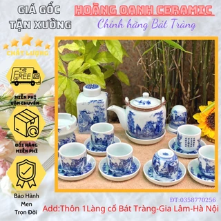 (CHỌN 9 MẪU)Ấm chén sứ trắng vẽ men lam Nhà Lò Bát Tràng-bộ Trúc Lâm Thất Hiền