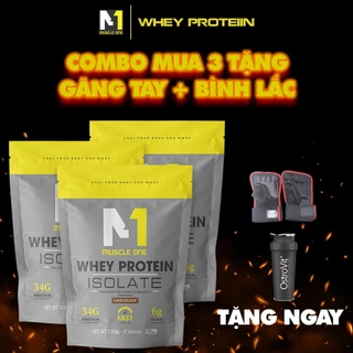 Whey protein Muscle one 3kg, hỗ trợ tăng cơ giảm mỡ hiệu quả (combo 3 túi tặng bình lắc + bao tay)