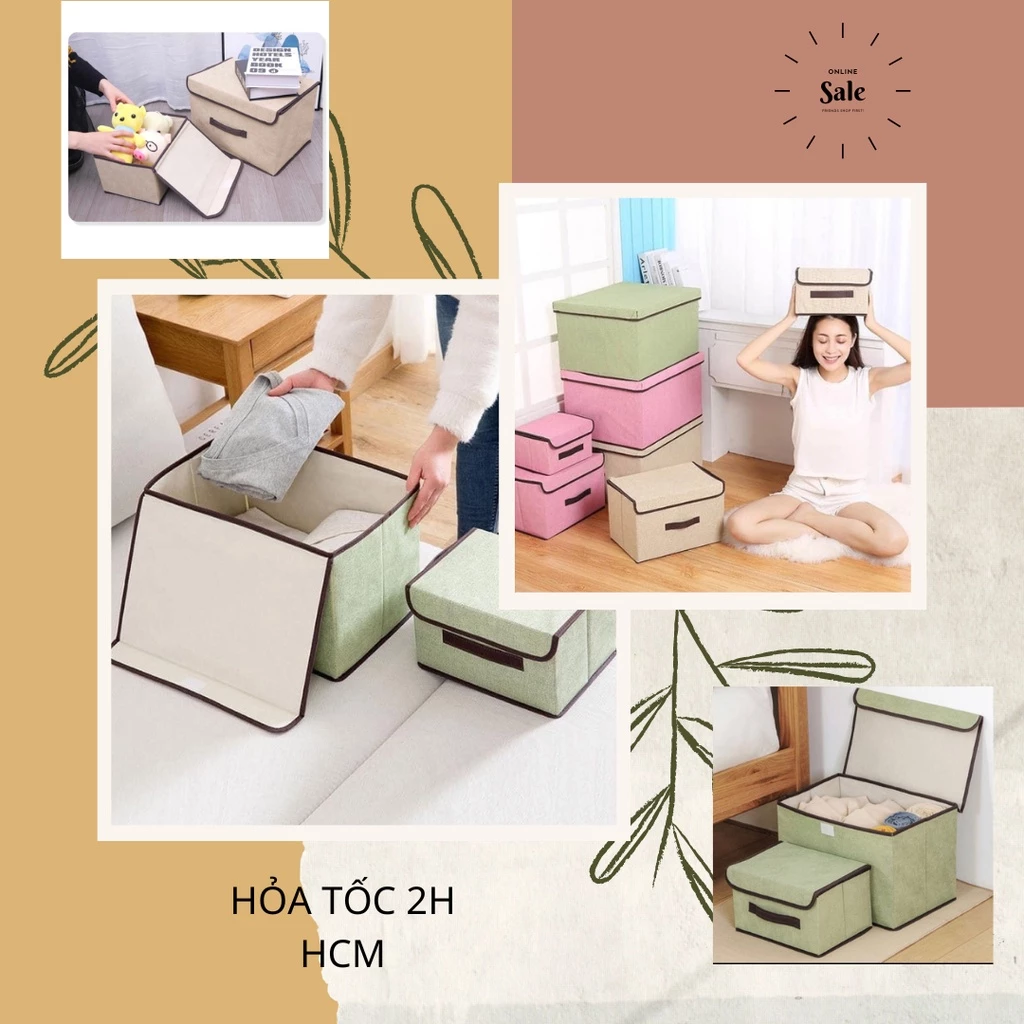 Hộp Vải Đựng Đồ Đa Năng Có Nắp Đậy Đựng Quần Áo- Đồ Lót - Ga Giường ,Có Thể Gấp Gọn
