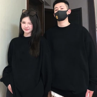 Áo sweatshirt IHKKE cổ tròn màu đen/ trắng phong cách Hàn Quốc thời trang dành cho cặp đôi