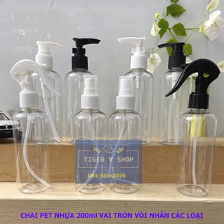 Chai pet nhựa 200ml vai tròn, nắp vòi nhấn các loại đựng xà phòng, dầu gội, sữa tắm