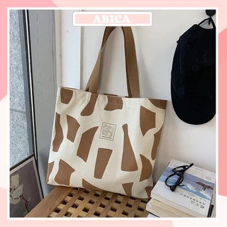 Túi tote vải canvas thời trang túi đeo cheo phong cách Ulzzang họa tiết dễ thương đi học đi chơi cỡ lớn đẹp ABICA T1005