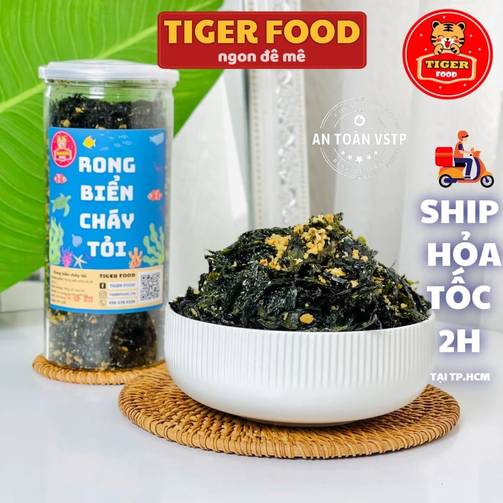 Rong biển cháy tỏi 💖TIGER FOOD💖 Hộp 180g rong biển cháy tỏi ăn liền Siêu Giòn -Siêu Ngon - đồ ăn vặt Sài Gòn
