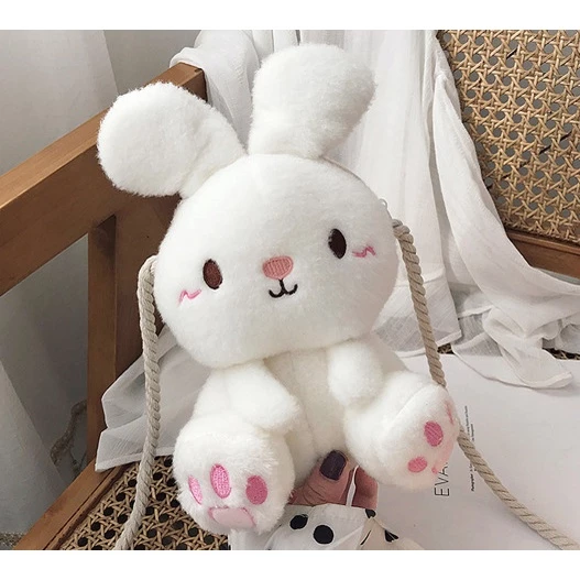 Túi đeo chéo hình Thỏ nhồi bông size vừa phong cách hoạt hình siêu đáng yêu, túi đeo vai thỏ bông dễ thương giá rẻ