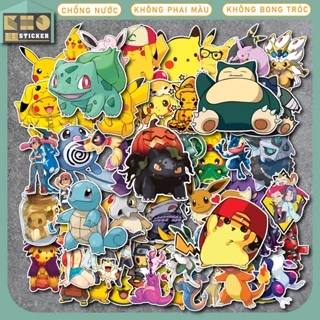 Combo 50 Sticker Pokemon chống nước sticker dán laptop, điện thoại, đàn guitar, mũ bảo hiểm, vali. MSP: ST111