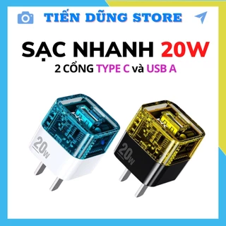 Củ sạc trong suốt Wekome WK WP-U149 cốc sạc nhanh PD  20w Pioneer A+C chân cắm USB và TypeC-Chính Hãng-Bảo Hành 12 tháng