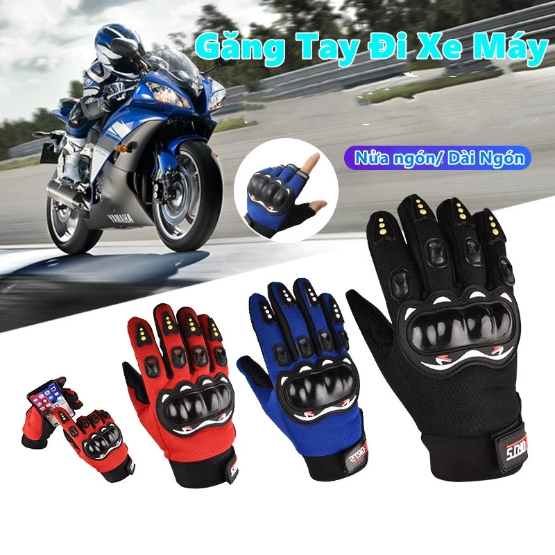 SPORTS Găng tay hở ngón/dài, Găng tay phượt cao cấp ngón dài có gù, Găng đi xe máy có gù bảo