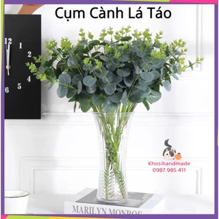 Hoa giả - Cành lá táo giả 50 cm giống lá thật, cành 16 nhánh nhỏ phụ kiện trang trí cắm hoa