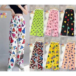 Quần Thun Gân 3D Dài Ống Rộng Hoạt Hình Lưng Thun Culottes Ulzzang Dáng Rộng - MM