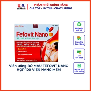 Fefovit Nano USA bổ máu, bổ sung Sắt hữu cơ, Acid Folic - 100 viên