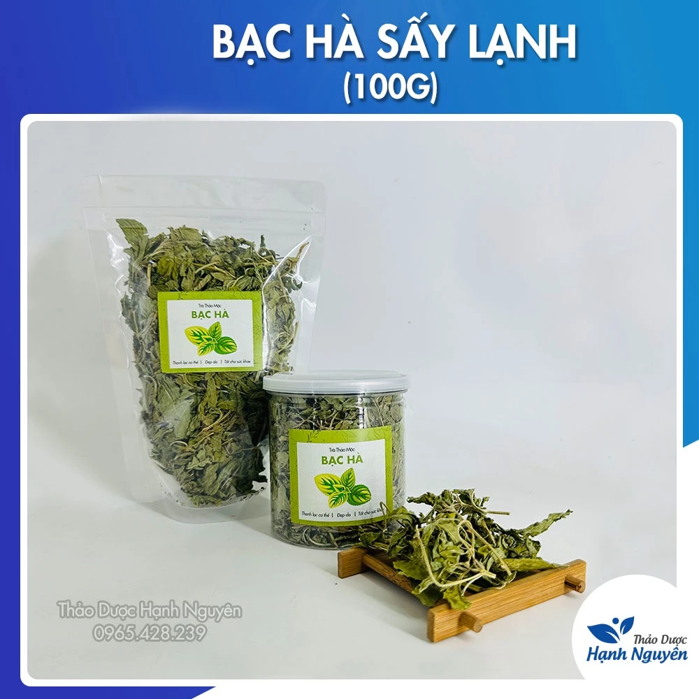 Lá bạc hà sấy lạnh 100g (Khô, thơm, lá bạc hà xông hơi giải cảm) - Thảo Dược Hạnh Nguyên