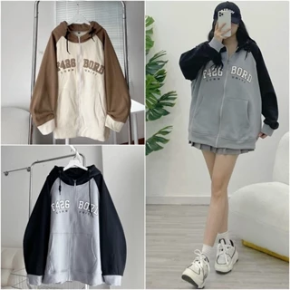 Áo khoác nam nữ Hoodie nỉ trơn Basic in chữ F426 BORE form rộng tay bồng khóa kéo có mũ Ulzzang giá rẻ couple