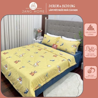 Bộ chăn ga gối cotton living cao cấp, sét 5 món ga gối mền chất cotton 100% đủ kích thước