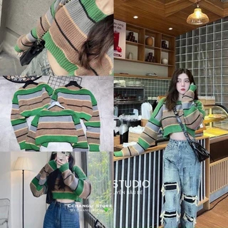 [N.T BIGSIZE] Áo len sọc croptop ( ngắn )