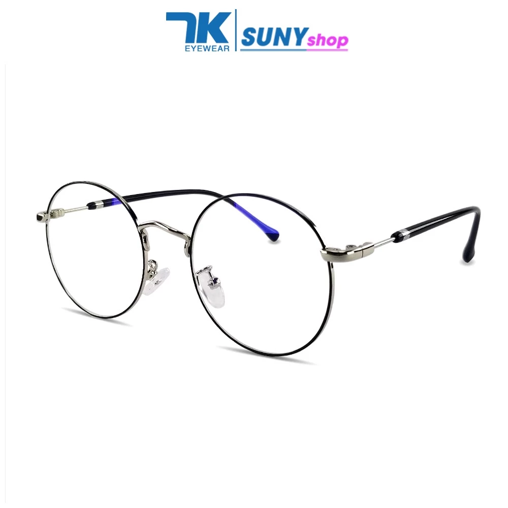 Kính cận có độ sẵn 0 - 6 độ nam nữ mắt tròn gọng kim loại thời trang 7K1912. Tròng chống tia UV, ánh sáng xanh, đổi màu