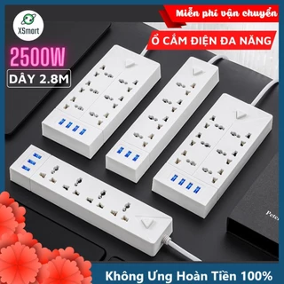 Ổ Cắm Điện Đa Năng Chịu Tải 2500w Cắm Mọi Thiết Bị Tích Hợp Cổng USB 5V Tiện Lợi Dây Dài 2,8 Mét