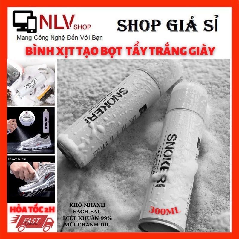 Bình xịt tạo bọt vệ sinh tẩy trắng giày dép cấp tốc, sạch sâu 98%, diệt khuẩn 99%, an toàn 100%, mùi chanh dịu , 300ml