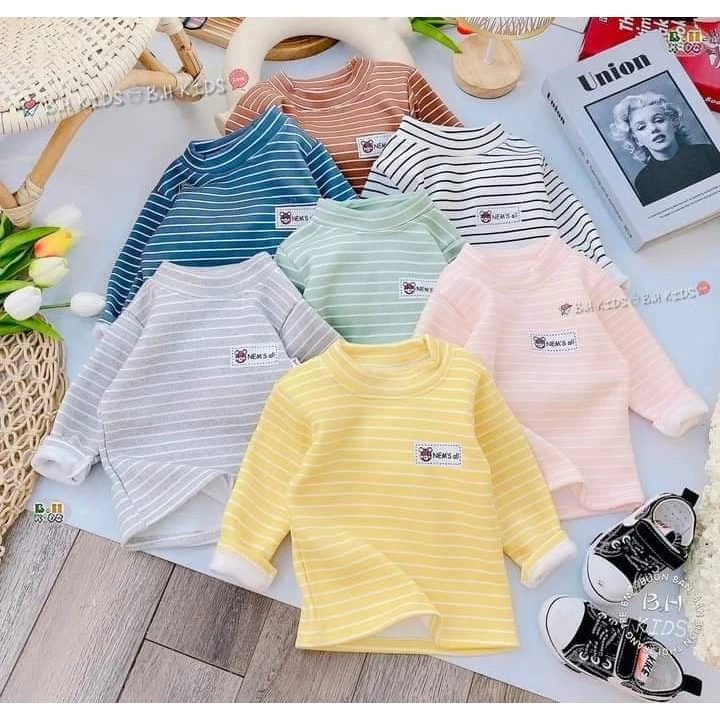 Com bo 3 Áo giữ nhiệt nỉ lông kẻ cho bé trai bé gái 6-15kg