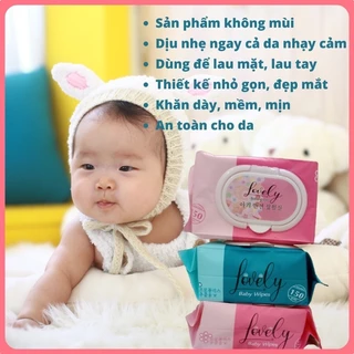 Set 5 gói khăn ướt LOVELY 150 gram không mùi không hoá chất an toàn cho da bé, bản siêu to và dày