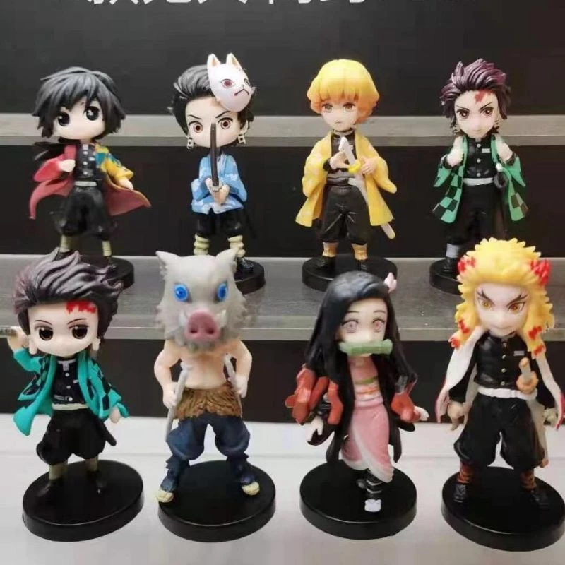 Mô hình 8 nhân vật Kimetsu No Yaiban Chibi KNY Tanjiro, Nezuko, Zenitsu, Inosuke, Gyiuu, Gengoku cao 5-7cm No Box