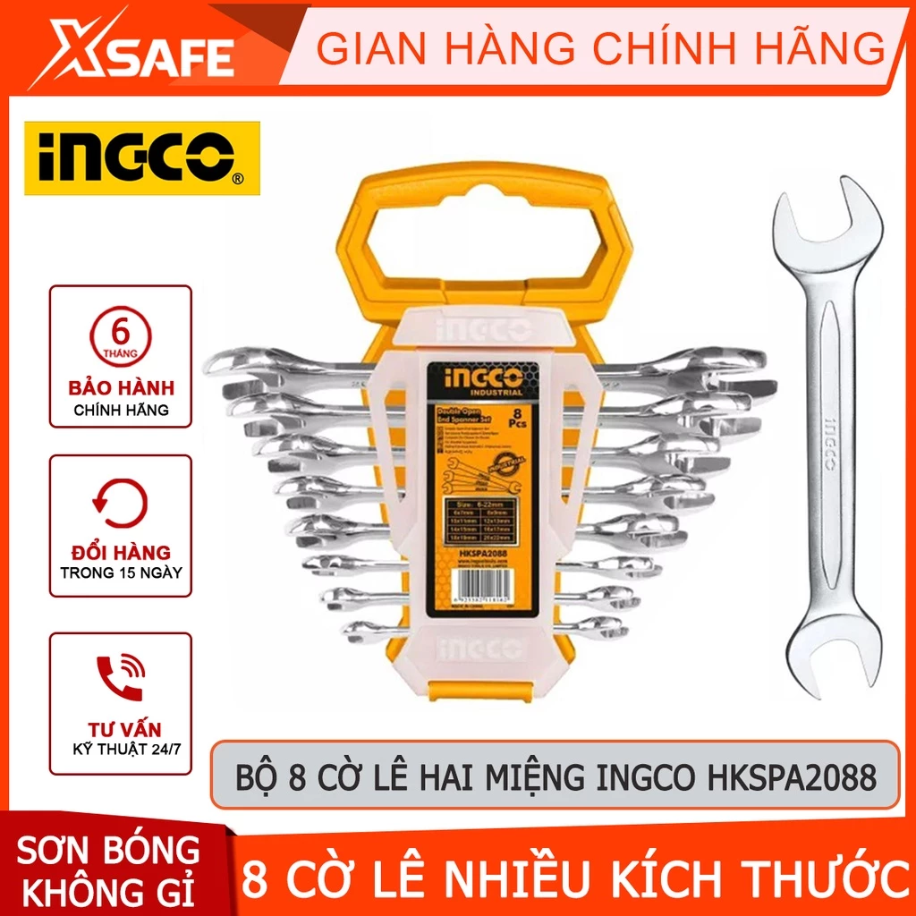 Bộ 8 cờ lê 2 miệng INGCO HKSPA2088 size 6-22mm dụng cụ cơ khí sửa chữa ô tô xe máy nhà cửa máy móc thiết bị