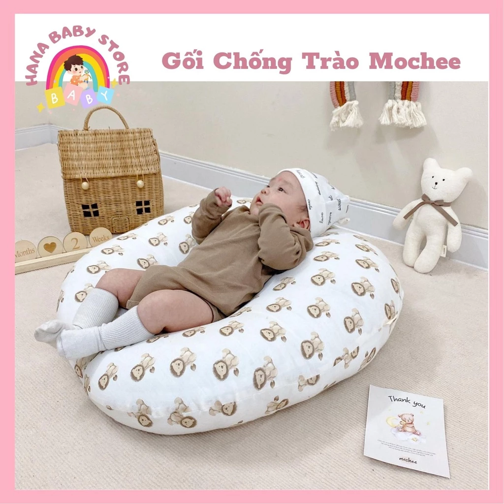 Gối Chống Trào Ngược Cho Bé Mochee Cotton 2 Mặt Hoạ Tiết Hàn Quốc