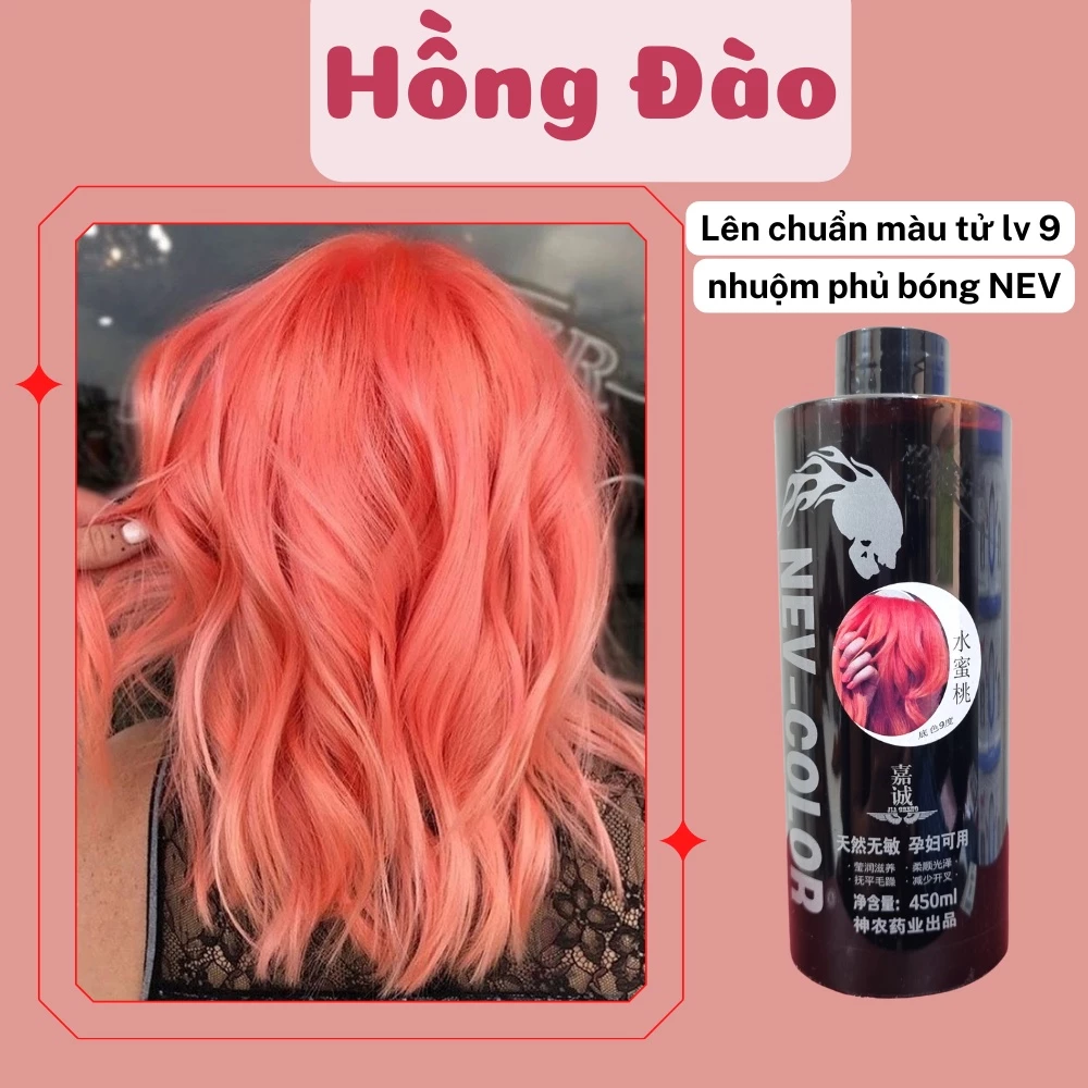 Nhuộm phủ bóng màu Hồng Đào , thuốc nhuộm phủ bóng Nev-Color, nhuộm pha sẵn không hư hại tóc , 450ml , 100ml