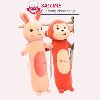 Gối Ôm Thú Dài Con Thỏ Con Khỉ Size 55cm-80cm Vải Miniso Mềm Mịn SALOME, Gấu Bông Đồ Chơi Cho Bé Cao Cấp