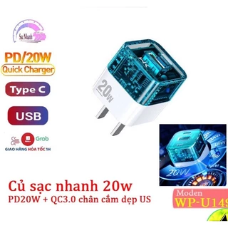 🌟CHÍNH HÃNG 🌟Củ sạc trong suốt Wekome WK WP-U149 cốc SẠC nhanh PD 20w Pioneer A C chân cắm USB và Type-C WP U149 QC 3.0