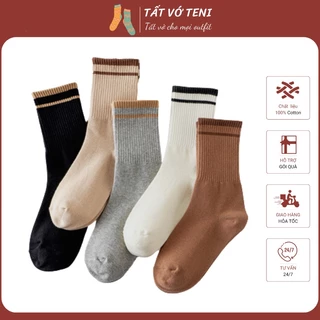 Vớ tát cổ cao Unisex nam nữ chất liệu cotton hoạ tiết trơn sọc thời trang hằng ngày nhiều màu - TENI - Mã TL044