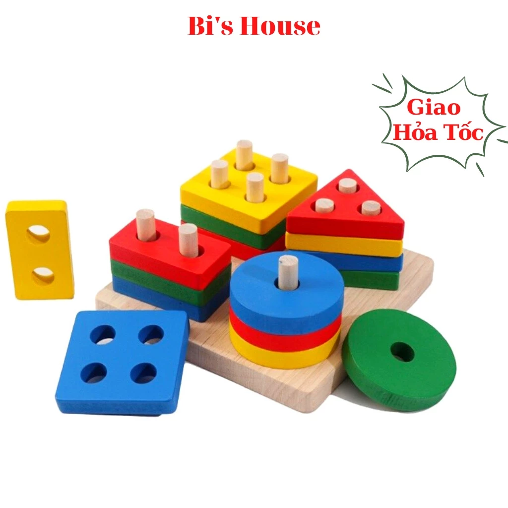 Đồ chơi thả hình hình học montessori Bi House