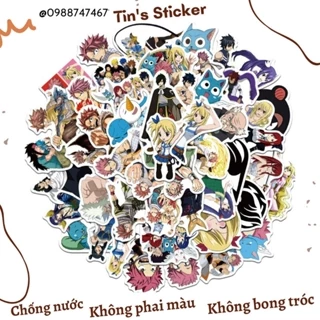 Set combo 50 miếng dán sticker hoạt hình anime Hội pháp sư Fairy Tail chống thấm nước dán nón mũ bảo hiểm laptop vali sổ