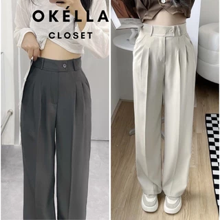 Quần ống rộng cạp lệch lưng cao, Quần Culottes nữ chất Ruby hàn Okélla