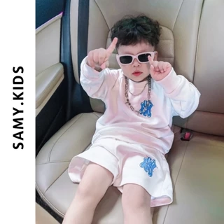 Bộ quần áo nỉ thu đông cộc cho bé trai gái dài tay chất cotton, bộ nỉ đùi trẻ em cổ tròn - Samy Kids