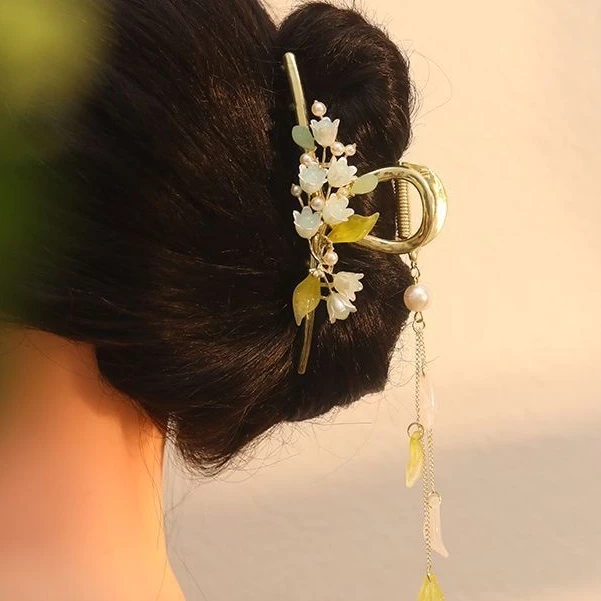 Kẹp Tóc Hoa lily Lớn Thời Trang Cổ Điển Dạng Tua Rua Cá Mập Siêu Cổ Tích