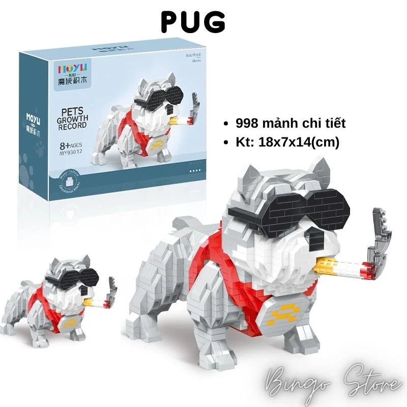 MÔ HÌNH LẮP RÁP CHÓ PUG 998 CHI TIẾT  CỰC HẤP DẪN VÀ DỄ THƯƠNG