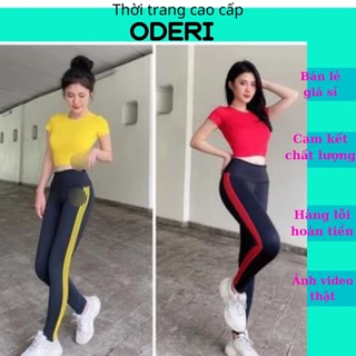 Đồ Tập GYM, Yoga Nữ, Bộ Quần Dài Áo Thun croptop, Quần dài sọc ODERI MS03