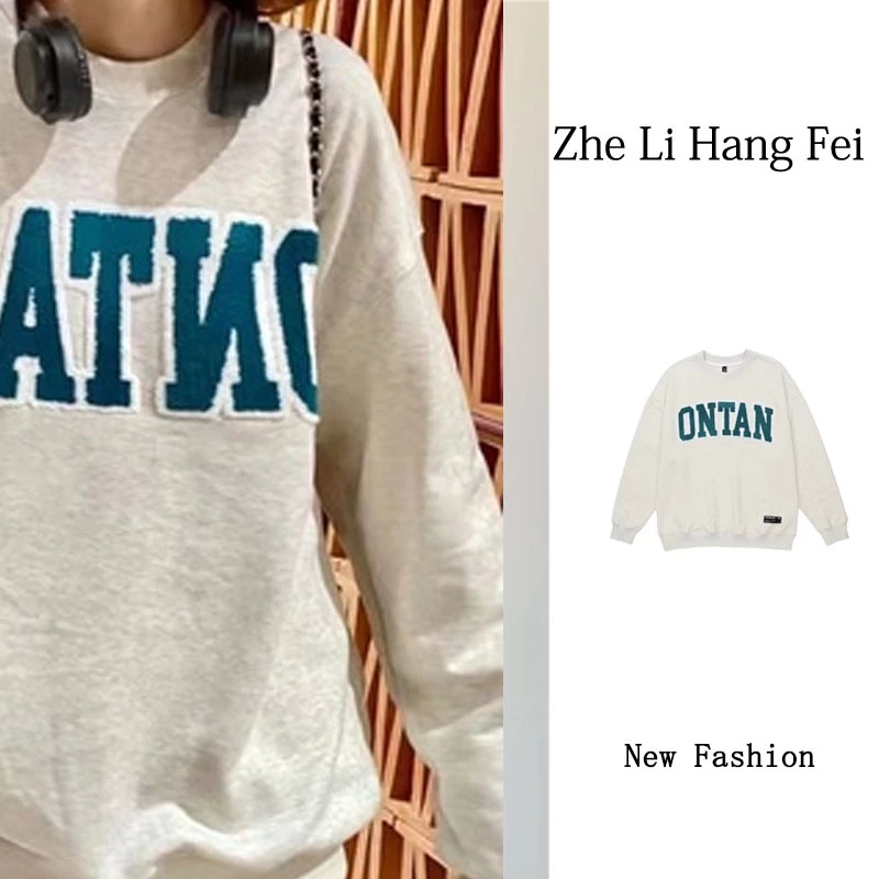 ZHELIHANGFEI Áo Sweater Tay Dài Dáng Rộng Thêu Họa Tiết Kiểu Retro Mỹ Dễ Phối Đồ