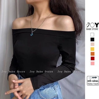 Áo croptop trễ vai tay dài trơn JOY BABE 🌾style nhẹ nhàng, thun xịn co giãn êm Forever 21🍁 áo kiểu bẹt hở vai CROD4 -D