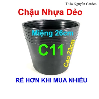 Chậu nhựa đen C11 (26x23cm) Liên An trồng hoa vạn thọ Tết, trồng rau, trồng cây | Thảo Nguyên Garden