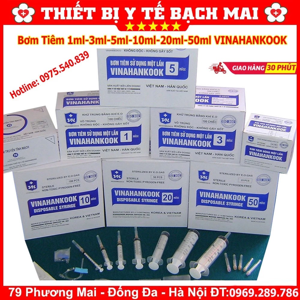 Bơm Tiêm 1ml , 3ml, 5ml ,10ml , 20ml , 50ml VINAHANKOOK - Nguyên Hộp