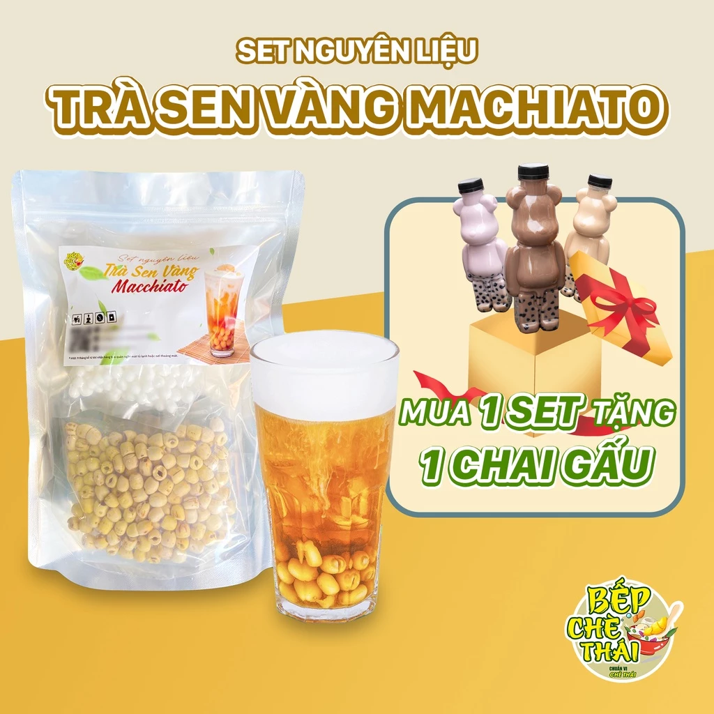 Trà Sen Vàng Macchiato Cao Cấp (20-25 LY) Nấu Tại Nhà - Tặng Kèm Dưỡng Nấu Đơn Giản - Bếp Chè Thái