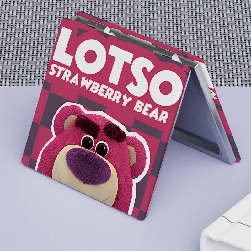 -Gương mini gấu dâu Lotso 2 mặt gấp gọn bỏ túi tiện lợi - Gương trang điểm cầm tay hoạt hình dễ thươn
