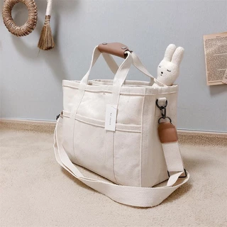 Hàn Quốc ins Mommy Bag Canvas Mommy Bag Thời trang đa chức năng Mother&Baby Single Shoulder Slant Bag Túi vải Tote Túi vải cho trẻ sơ sinh Túi mẹ đa chức năng Túi mẹ công suất lớn