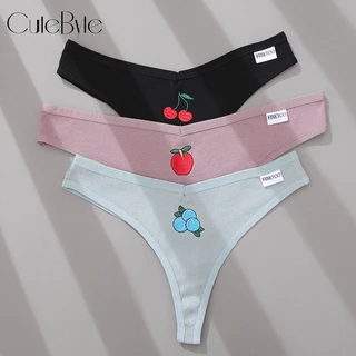 Quần lót CUTEBYTE vải cotton lưng thấp thêu họa tiết trái cây gợi cảm thời trang cho nữ