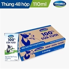 Thùng 48 hộp Sữa tươi tiệt trùng Vinamilk 100% ít đường 110ml