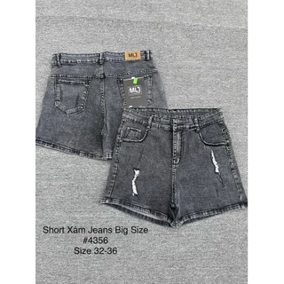 [60-85kg] Quần Short Bò Nữ Mẫu Rách Màu Xám Vải Jean Co Giãn Mạnh