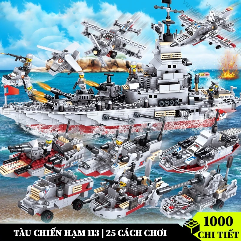đồ chơi lắp ráp Tàu Chiến Tuần Dương 1000 chi tiết 25 cách chơi kèm 6 nhân vật logo xếp hình cảnh sát bảo vệ bờ biển