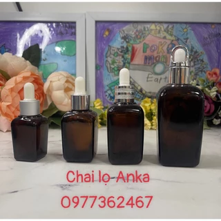 chai chiết mỹ phẩm, chai lọ THỦY TINH VUÔNG NÂU 10ml  30ml 50ml 100ml